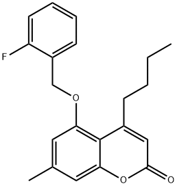 4-butyl-5-[(2-fluorophenyl)methoxy]-7-methylchromen-2-one Struktur