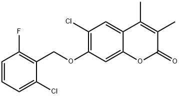 6-chloro-7-[(2-chloro-6-fluorophenyl)methoxy]-3,4-dimethylchromen-2-one Struktur