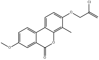 3-(2-chloroprop-2-enoxy)-8-methoxy-4-methylbenzo[c]chromen-6-one Struktur