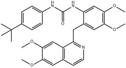 1-(4-tert-butylphenyl)-3-[2-[(6,7-dimethoxyisoquinolin-1-yl)methyl]-4,5-dimethoxyphenyl]urea Struktur