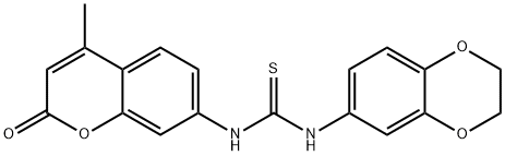 1-(2,3-dihydro-1,4-benzodioxin-6-yl)-3-(4-methyl-2-oxochromen-7-yl)thiourea Struktur