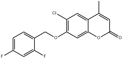 6-chloro-7-[(2,4-difluorophenyl)methoxy]-4-methylchromen-2-one Struktur