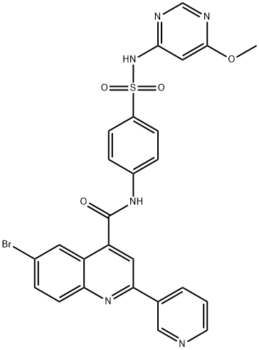 6-bromo-N-[4-[(6-methoxypyrimidin-4-yl)sulfamoyl]phenyl]-2-pyridin-3-ylquinoline-4-carboxamide Struktur