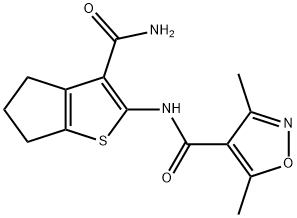 N-(3-carbamoyl-5,6-dihydro-4H-cyclopenta[b]thiophen-2-yl)-3,5-dimethyl-1,2-oxazole-4-carboxamide Struktur