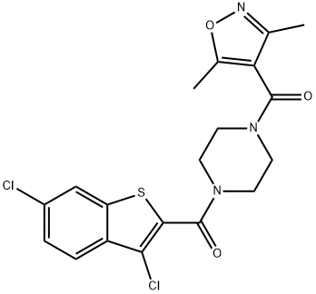 [4-(3,6-dichloro-1-benzothiophene-2-carbonyl)piperazin-1-yl]-(3,5-dimethyl-1,2-oxazol-4-yl)methanone Struktur