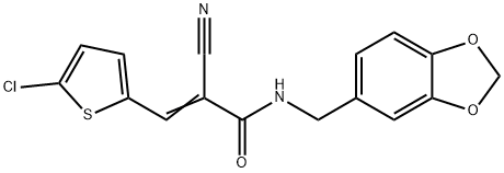 (E)-N-(1,3-benzodioxol-5-ylmethyl)-3-(5-chlorothiophen-2-yl)-2-cyanoprop-2-enamide 結(jié)構(gòu)式