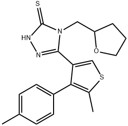 3-[5-methyl-4-(4-methylphenyl)thiophen-3-yl]-4-(oxolan-2-ylmethyl)-1H-1,2,4-triazole-5-thione Struktur