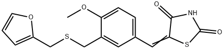 (5Z)-5-[[3-(furan-2-ylmethylsulfanylmethyl)-4-methoxyphenyl]methylidene]-1,3-thiazolidine-2,4-dione Struktur