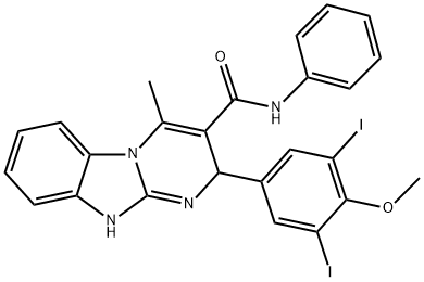 2-(3,5-diiodo-4-methoxyphenyl)-4-methyl-N-phenyl-2,10-dihydropyrimido[1,2-a]benzimidazole-3-carboxamide Struktur