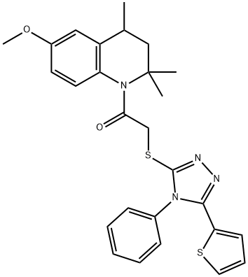 1-(6-methoxy-2,2,4-trimethyl-3,4-dihydroquinolin-1-yl)-2-[(4-phenyl-5-thiophen-2-yl-1,2,4-triazol-3-yl)sulfanyl]ethanone Struktur