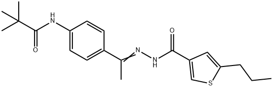 N-[(E)-1-[4-(2,2-dimethylpropanoylamino)phenyl]ethylideneamino]-5-propylthiophene-3-carboxamide Struktur