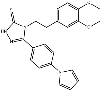 4-[2-(3,4-dimethoxyphenyl)ethyl]-3-(4-pyrrol-1-ylphenyl)-1H-1,2,4-triazole-5-thione Struktur