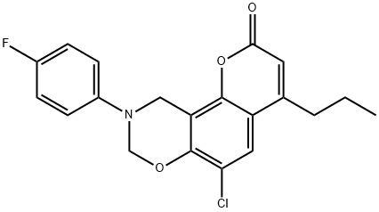 6-chloro-9-(4-fluorophenyl)-4-propyl-8,10-dihydropyrano[2,3-f][1,3]benzoxazin-2-one Struktur