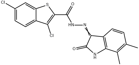 3,6-dichloro-N'-(6,7-dimethyl-2-oxoindol-3-yl)-1-benzothiophene-2-carbohydrazide Struktur