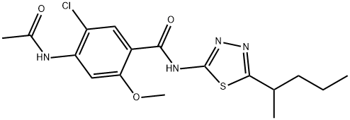 4-acetamido-5-chloro-2-methoxy-N-(5-pentan-2-yl-1,3,4-thiadiazol-2-yl)benzamide Struktur