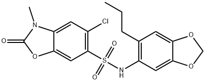 5-chloro-3-methyl-2-oxo-N-(6-propyl-1,3-benzodioxol-5-yl)-1,3-benzoxazole-6-sulfonamide Struktur