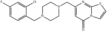 7-[[4-[(2-chloro-4-fluorophenyl)methyl]piperazin-1-yl]methyl]-[1,3]thiazolo[3,2-a]pyrimidin-5-one Struktur