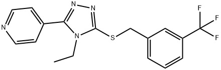 4-[4-ethyl-5-[[3-(trifluoromethyl)phenyl]methylsulfanyl]-1,2,4-triazol-3-yl]pyridine Struktur