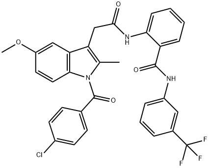 2-[[2-[1-(4-chlorobenzoyl)-5-methoxy-2-methylindol-3-yl]acetyl]amino]-N-[3-(trifluoromethyl)phenyl]benzamide Struktur