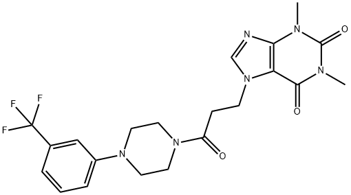 1,3-dimethyl-7-[3-oxo-3-[4-[3-(trifluoromethyl)phenyl]piperazin-1-yl]propyl]purine-2,6-dione Struktur