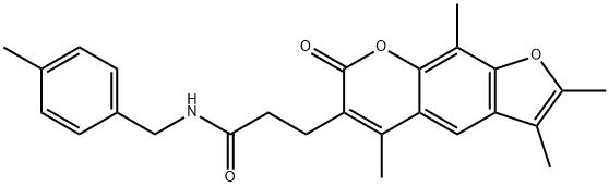 N-[(4-methylphenyl)methyl]-3-(2,3,5,9-tetramethyl-7-oxofuro[3,2-g]chromen-6-yl)propanamide Struktur