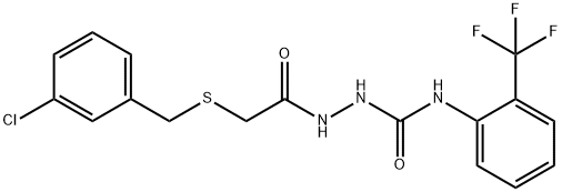 1-[[2-[(3-chlorophenyl)methylsulfanyl]acetyl]amino]-3-[2-(trifluoromethyl)phenyl]urea Struktur