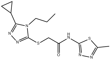 2-[(5-cyclopropyl-4-propyl-1,2,4-triazol-3-yl)sulfanyl]-N-(5-methyl-1,3,4-thiadiazol-2-yl)acetamide Struktur