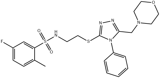 5-fluoro-2-methyl-N-[2-[[5-(morpholin-4-ylmethyl)-4-phenyl-1,2,4-triazol-3-yl]sulfanyl]ethyl]benzenesulfonamide Struktur