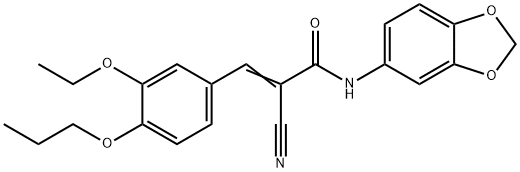 (Z)-N-(1,3-benzodioxol-5-yl)-2-cyano-3-(3-ethoxy-4-propoxyphenyl)prop-2-enamide Struktur