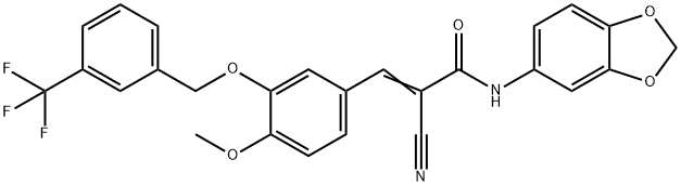 (Z)-N-(1,3-benzodioxol-5-yl)-2-cyano-3-[4-methoxy-3-[[3-(trifluoromethyl)phenyl]methoxy]phenyl]prop-2-enamide Struktur