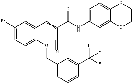 (E)-3-[5-bromo-2-[[3-(trifluoromethyl)phenyl]methoxy]phenyl]-2-cyano-N-(2,3-dihydro-1,4-benzodioxin-6-yl)prop-2-enamide Struktur