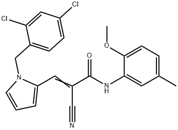 (E)-2-cyano-3-[1-[(2,4-dichlorophenyl)methyl]pyrrol-2-yl]-N-(2-methoxy-5-methylphenyl)prop-2-enamide Struktur