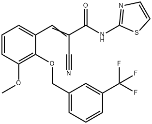 (E)-2-cyano-3-[3-methoxy-2-[[3-(trifluoromethyl)phenyl]methoxy]phenyl]-N-(1,3-thiazol-2-yl)prop-2-enamide Struktur