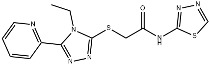 2-[(4-ethyl-5-pyridin-2-yl-1,2,4-triazol-3-yl)sulfanyl]-N-(1,3,4-thiadiazol-2-yl)acetamide Struktur