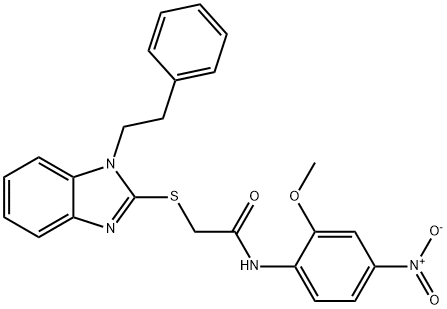 N-(2-methoxy-4-nitrophenyl)-2-[1-(2-phenylethyl)benzimidazol-2-yl]sulfanylacetamide Struktur