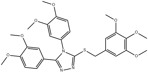 3,4-bis(3,4-dimethoxyphenyl)-5-[(3,4,5-trimethoxyphenyl)methylsulfanyl]-1,2,4-triazole Struktur