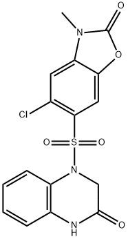 5-chloro-3-methyl-6-[(3-oxo-2,4-dihydroquinoxalin-1-yl)sulfonyl]-1,3-benzoxazol-2-one Struktur