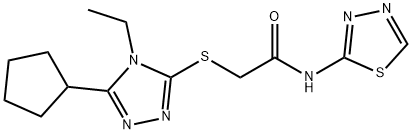 2-[(5-cyclopentyl-4-ethyl-1,2,4-triazol-3-yl)sulfanyl]-N-(1,3,4-thiadiazol-2-yl)acetamide Struktur