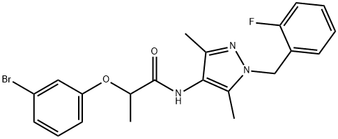 2-(3-bromophenoxy)-N-[1-[(2-fluorophenyl)methyl]-3,5-dimethylpyrazol-4-yl]propanamide Struktur