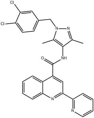 N-[1-[(3,4-dichlorophenyl)methyl]-3,5-dimethylpyrazol-4-yl]-2-pyridin-2-ylquinoline-4-carboxamide Struktur