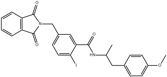 5-[(1,3-dioxoisoindol-2-yl)methyl]-2-iodo-N-[1-(4-methoxyphenyl)propan-2-yl]benzamide Struktur