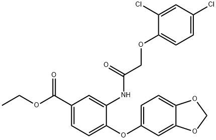 ethyl 4-(1,3-benzodioxol-5-yloxy)-3-[[2-(2,4-dichlorophenoxy)acetyl]amino]benzoate Struktur