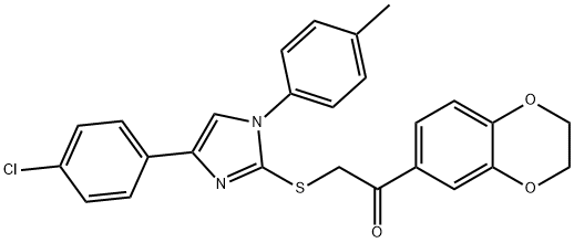 2-[4-(4-chlorophenyl)-1-(4-methylphenyl)imidazol-2-yl]sulfanyl-1-(2,3-dihydro-1,4-benzodioxin-6-yl)ethanone Struktur