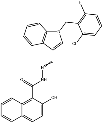 N-[(E)-[1-[(2-chloro-6-fluorophenyl)methyl]indol-3-yl]methylideneamino]-2-hydroxynaphthalene-1-carboxamide Struktur