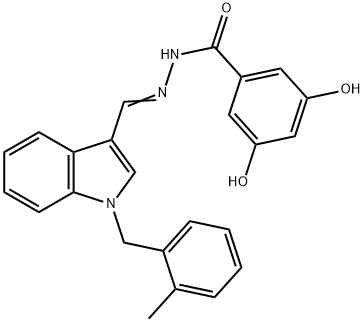 3,5-dihydroxy-N-[(E)-[1-[(2-methylphenyl)methyl]indol-3-yl]methylideneamino]benzamide Struktur