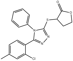 3-[[5-(2-chloro-4-methylphenyl)-4-phenyl-1,2,4-triazol-3-yl]sulfanyl]oxolan-2-one Struktur