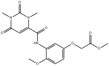 methyl 2-[3-[(1,3-dimethyl-2,6-dioxopyrimidine-4-carbonyl)amino]-4-methoxyphenoxy]acetate Struktur