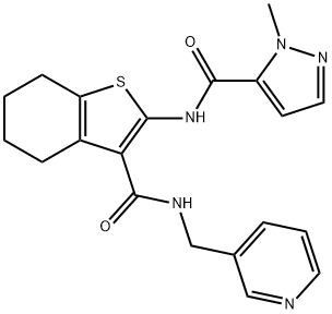 2-methyl-N-[3-(pyridin-3-ylmethylcarbamoyl)-4,5,6,7-tetrahydro-1-benzothiophen-2-yl]pyrazole-3-carboxamide Struktur