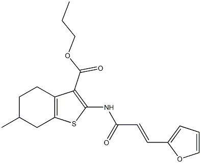 propyl 2-[[(E)-3-(furan-2-yl)prop-2-enoyl]amino]-6-methyl-4,5,6,7-tetrahydro-1-benzothiophene-3-carboxylate Struktur