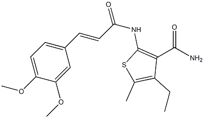 2-[[(E)-3-(3,4-dimethoxyphenyl)prop-2-enoyl]amino]-4-ethyl-5-methylthiophene-3-carboxamide Struktur